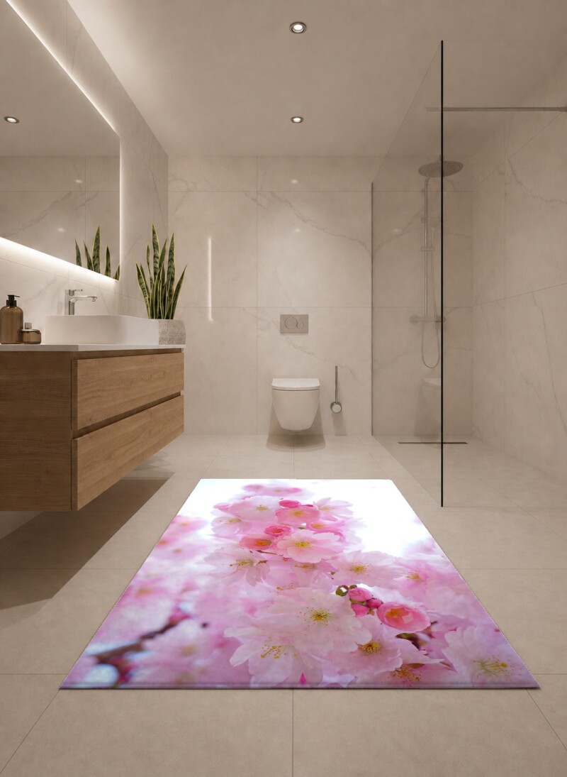 Japon Kiraz Çiçeği Dekoratif Salon Halısı – Pembe Beyaz Sakura