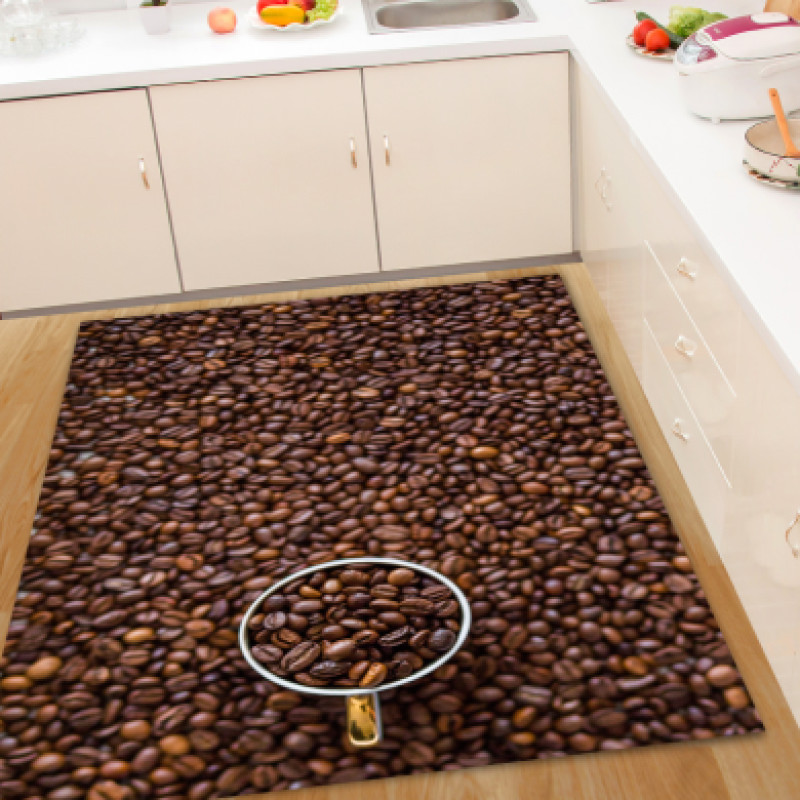 Kahve Çekirdekleri Dekoratif Mutfak Halısı – Koyu Kahve Espresso Aroma Zengin