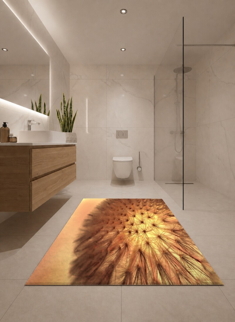 Karahindiba Makro Dekoratif Salon Halısı – Altın Amber Organik