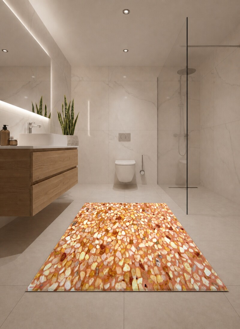 Mozaik Deniz Taşlı İkili Banyo Paspas Seti – Terracotta Somon Doğal Mineral