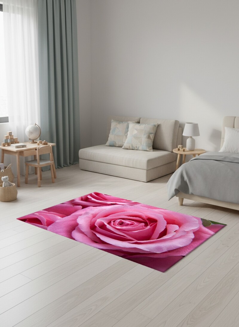 Pembe Güller Makro Dekoratif Salon Halısı – Romantik Yumuşak Zarif