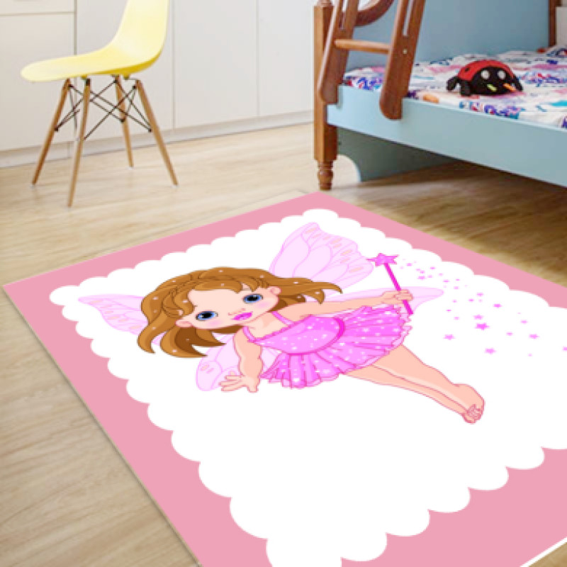 Pembe Perili Kız Çocuk Odası Halısı – Peri Masalı Sihirli Değnek