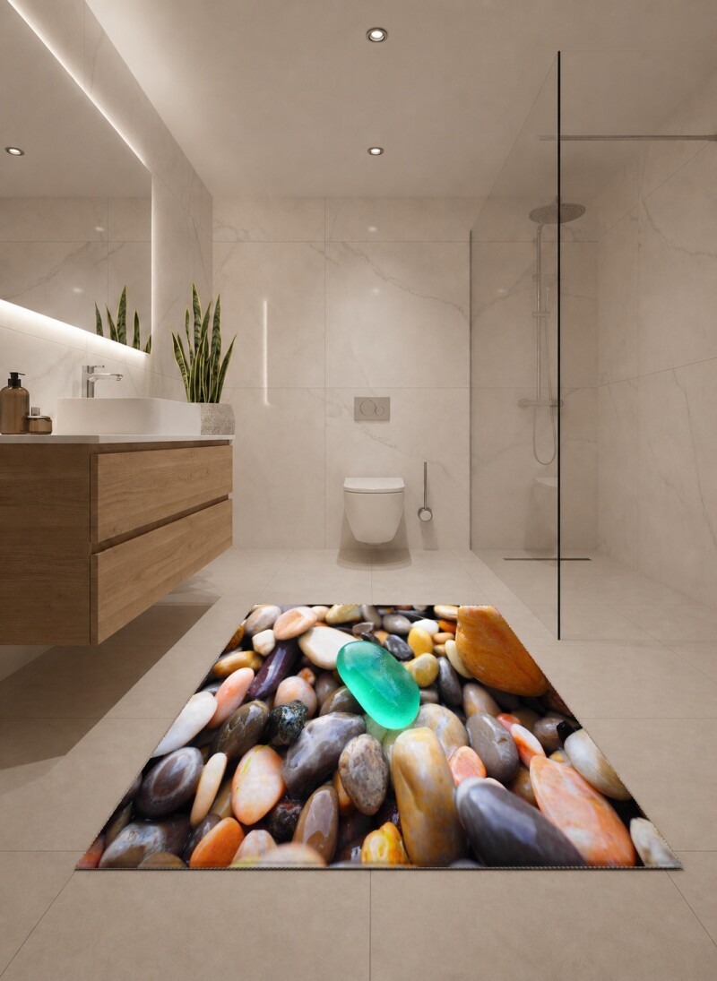 Renkli Deniz Taşları İkili Banyo Paspas Seti – Nane Yeşili Mineral Doğal