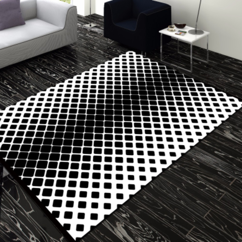 Siyah Beyaz Kareler Dekoratif Halı – Op-Art Elmas Optik İllüzyon Derin