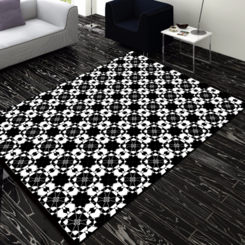 Siyah Beyaz Şekilli Dekoratif Halı – Kazayağı Sonsuz Geometrik Minimal