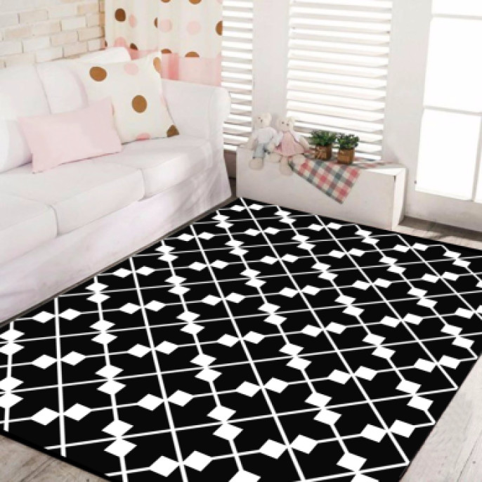 Siyah Beyaz Şekilli Dekoratif Halı – Kazayağı Sonsuz Geometrik Minimal