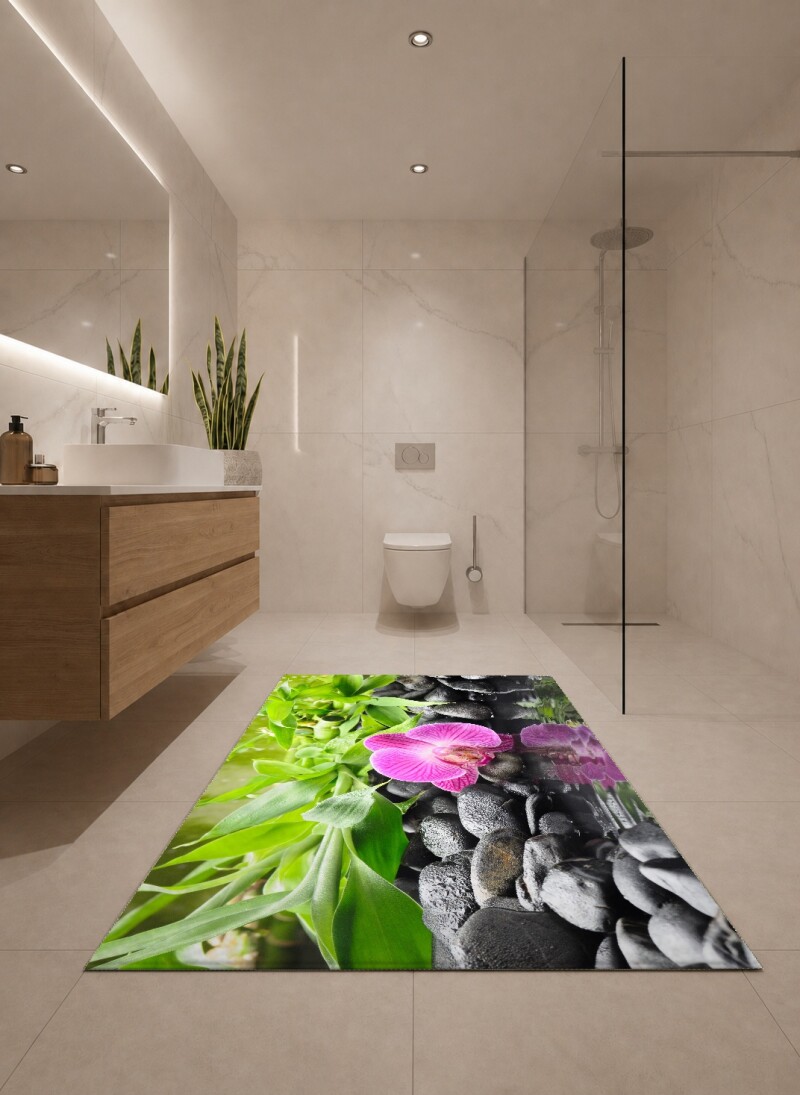 Siyah Taşlı Orkide İkili Banyo Paspas Seti – Zen Spa Pembe Bambu Huzur
