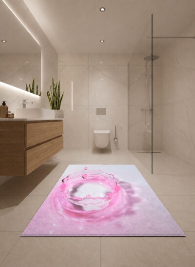 3 Boyutlu Pembe Sıvı Efektli İkili Banyo Paspas Seti – Pembe Su Taçı Makro Sanat