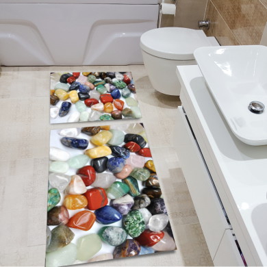 3 Boyutlu Renkli Taşlar İkili Banyo Paspas Seti – Yarı Kıymetli Taş Kristal Mineral