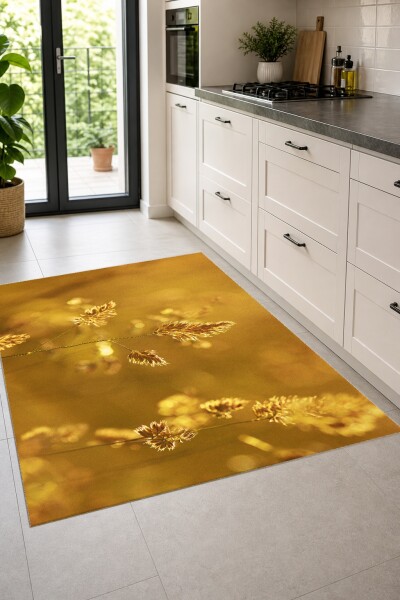 Altın Işıklı Çayır Otu Dekoratif Salon Halısı – Amber Saman Sarısı Doğal