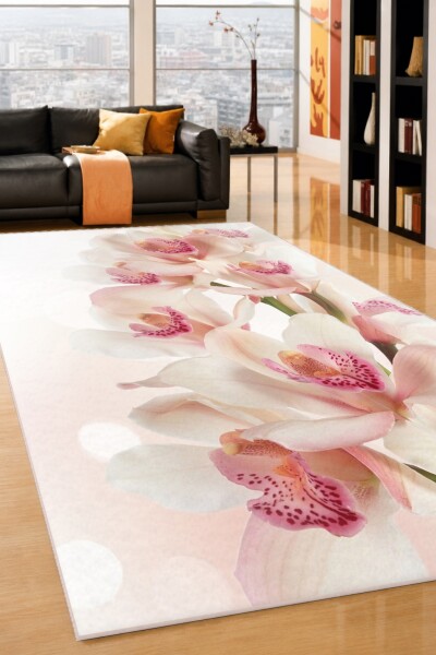 Beyaz Zemin Pembe Cymbidium Orkide Yakın Çekim Fotoğraf Halı