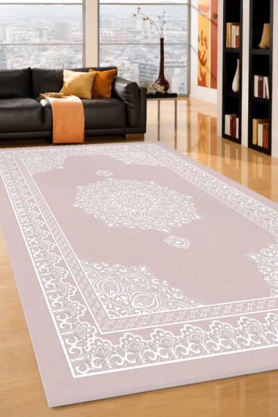 Pembe Mandala Dantel Madalyon Dekoratif Halı