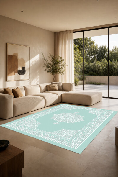 Mint Mandala Dantel Madalyon Dekoratif Halı