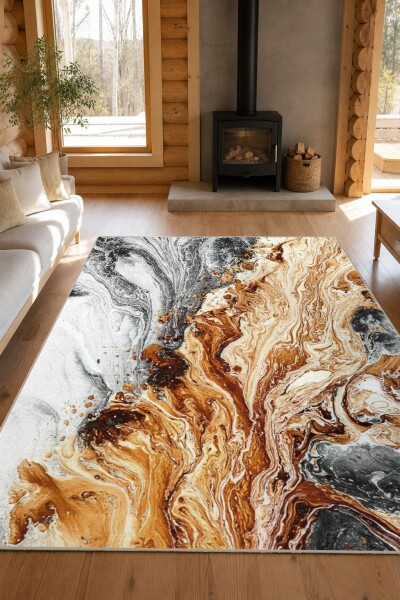 Altın Gri Mermer Fluid Art Halı
