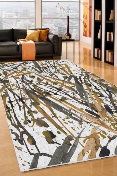Altın Gri Sıçramalı Soyut Action Painting Halı