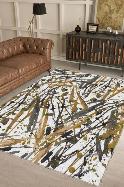 Altın Gri Sıçramalı Soyut Action Painting Halı