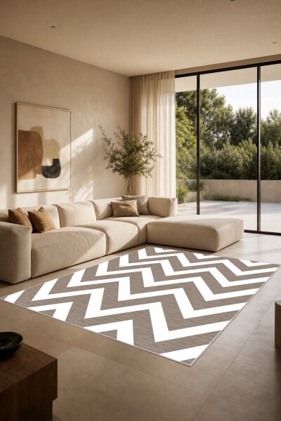 Taupe Vizon Chevron Zikzak Halı