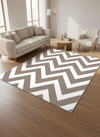 Taupe Vizon Chevron Zikzak Halı