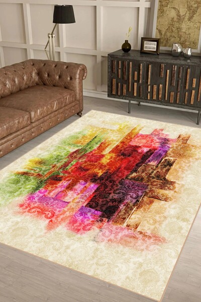 Renkli Damask Dikey Şerit Soyut Halı