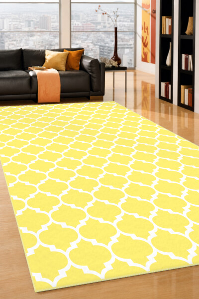 Sarı Limon Fas Kafes Quatrefoil Halı