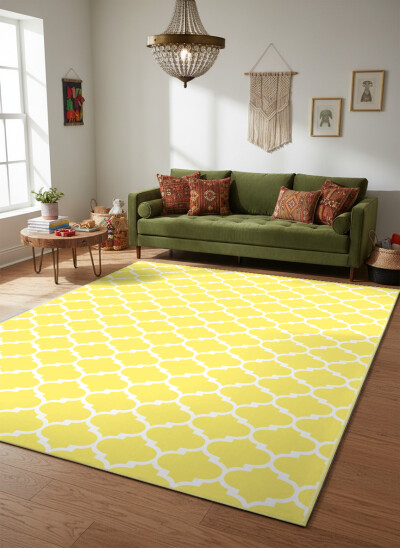 Sarı Limon Fas Kafes Quatrefoil Halı