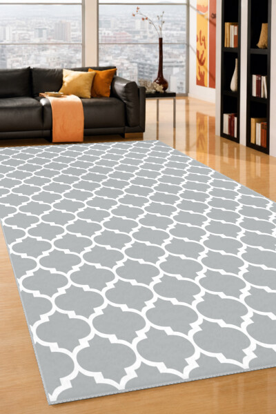Gri Beyaz Fas Kafes Quatrefoil Halı