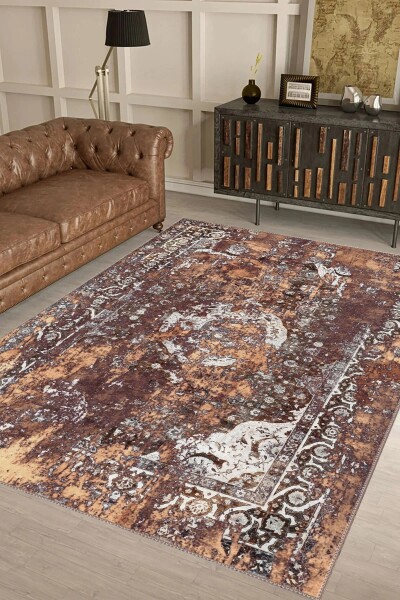 Bakır Terracotta Vintage Distressed Madalyon Halı