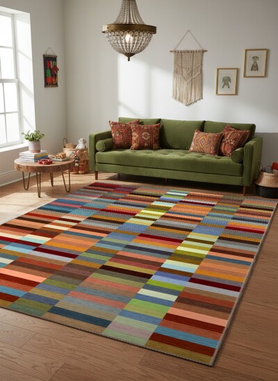 Çok Renkli Yatay Blok Kilim Halı