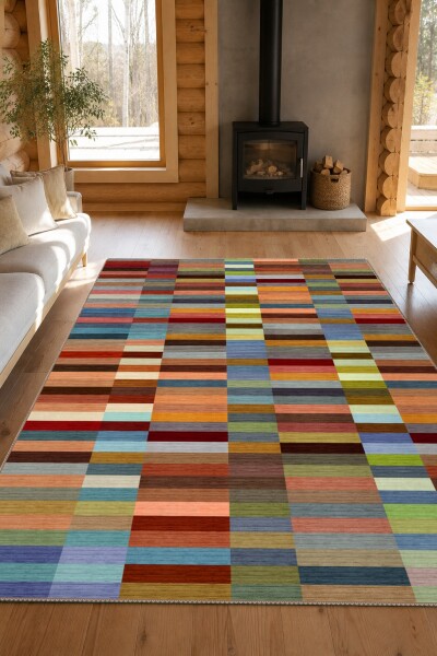 Çok Renkli Yatay Blok Kilim Halı