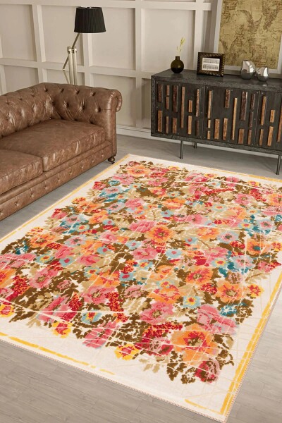 Vintage Çiçek Bahçesi Distressed Halı