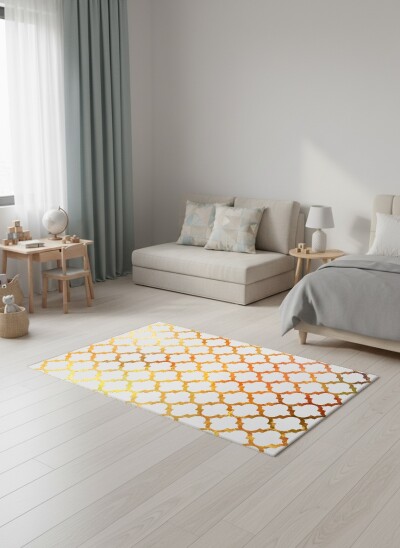 Beyaz Altın Degrade Fas Kafes Quatrefoil Halı