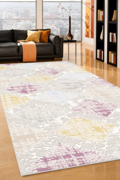 Krem Zemin Pastel Patchwork Baklava Arabesk Karma Renkli Halı