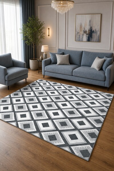 Antrasit Gri Beyaz Elmas Baklava Geometrik Modern Halı
