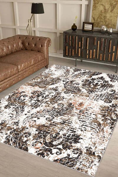 Krem Bej Zemin Eskitme Büyük Barok Damask Vintage Halı