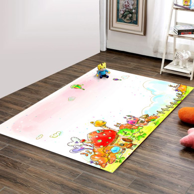 Çizgi Çocuk Köyü Dekoratif Çocuk Odası Halısı – Pastel Suluboya Masal Köyü