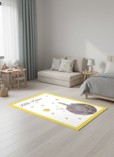 Çocuk Odası Halısı Küçük Prens Desenli – Little Prince Yıldız Gezegen Temalı Dekoratif Antibakteriyel Oyun Halısı