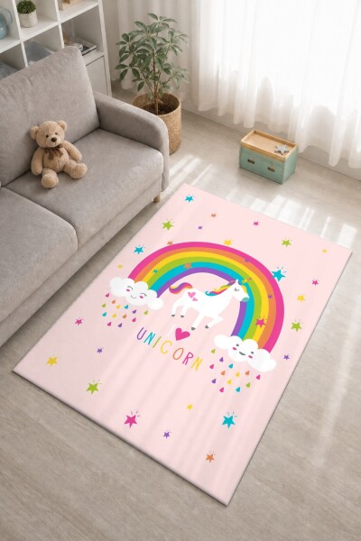 Çocuk Odası Halısı I Love Unicorn Gökkuşağı – Unicorn Temalı Antibakteriyel Oyun Halısı