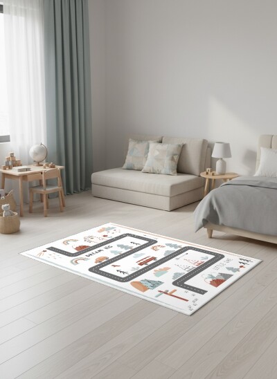 Çocuk Odası Halısı Dream Big Boho Yol Haritası – Doğa & Orman Temalı Antibakteriyel Oyun Halısı