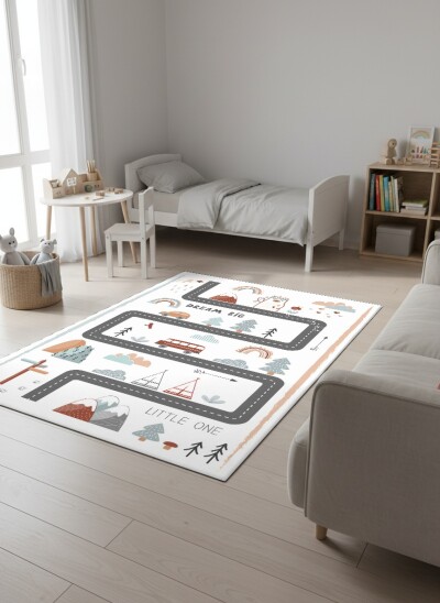 Çocuk Odası Halısı Dream Big Boho Yol Haritası – Doğa & Orman Temalı Antibakteriyel Oyun Halısı
