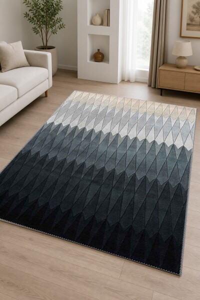 Modern Zigzag Sivri Dalgalı Ombre Dekoratif Salon Halısı – Gri Antrasit