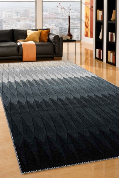 Modern Zigzag Sivri Dalgalı Ombre Dekoratif Salon Halısı – Gri Antrasit