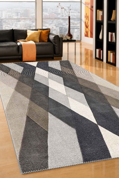Krem Zemin Diyagonal Gri Taupe Antrasit Geniş Bant X Çapraz Simetrik Geometrik Halı