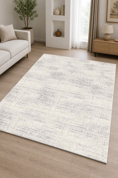 Açık Gri Krem Eskitme Dokuma Zemin Soluk Gri Geçiş Düz Minimal Dekoratif Salon Halısı