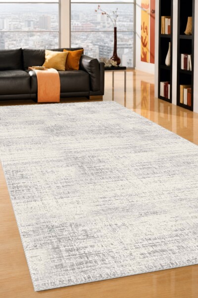 Açık Gri Krem Eskitme Dokuma Zemin Soluk Gri Geçiş Düz Minimal Dekoratif Salon Halısı