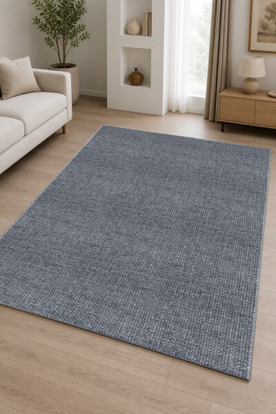 Koyu Antrasit Gri Tweed Jüt Düz Dokuma Zemin Sade Minimal Dekoratif Salon Halısı