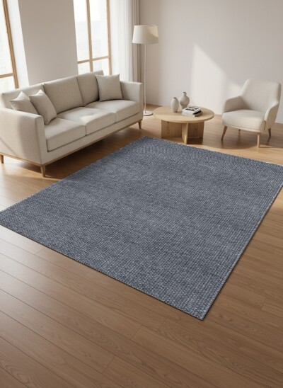 Koyu Antrasit Gri Tweed Jüt Düz Dokuma Zemin Sade Minimal Dekoratif Salon Halısı