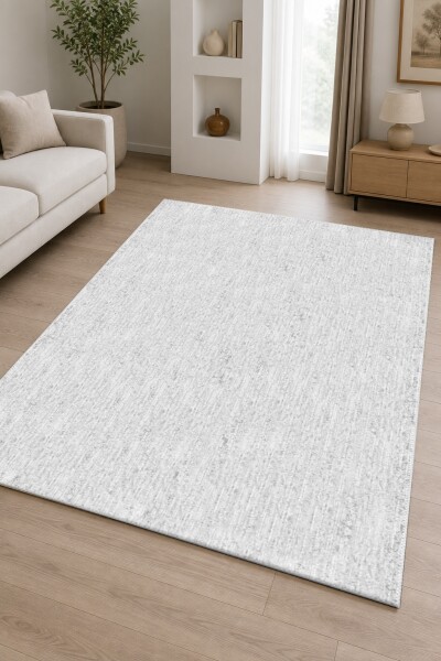 Beyaz Açık Gri Saf Düz Dikey Çizgili Tekstür Çerçevesiz Minimal Sade Halı