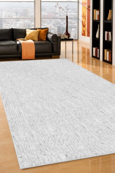 Beyaz Açık Gri Saf Düz Dikey Çizgili Tekstür Çerçevesiz Minimal Sade Halı