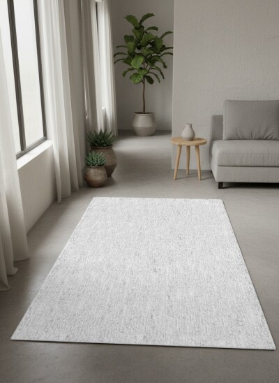 Beyaz Açık Gri Saf Düz Dikey Çizgili Tekstür Çerçevesiz Minimal Sade Halı