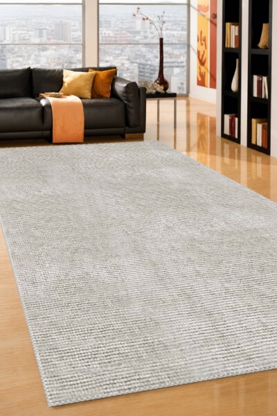 Açık Gri Bej Kadife Düz Dikey Çizgili Sade Çerçevesiz Minimal Tekstür Salon Halısı